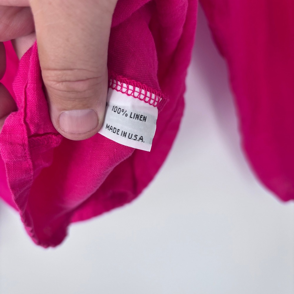 bryn Walker Linen Fuchsia Long-Sleeve Draped Neck Blouse - Picture 3 of 8